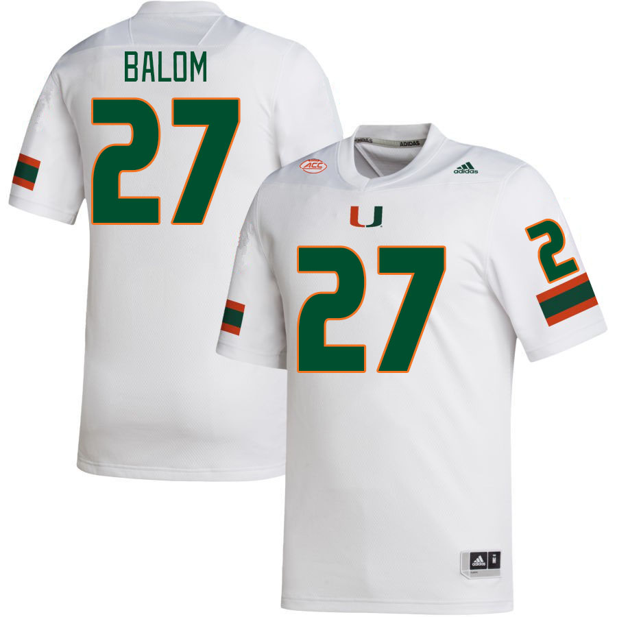 Men #27 Brian Balom Miami Hurricanes College Football Jerseys Stitched-White